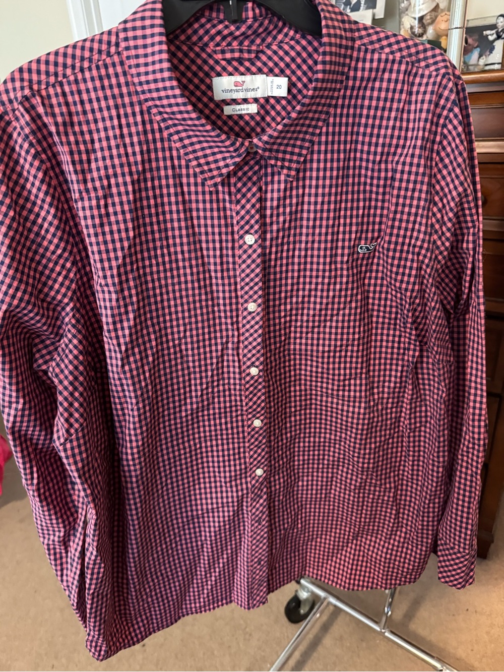 Vineyard Vines Women’s Plus Pink and Navy Check Button-Down Shirt